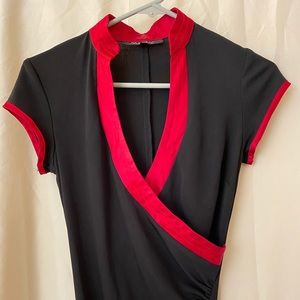 Beautiful Asian Inspired Black & Red V Neck Dress